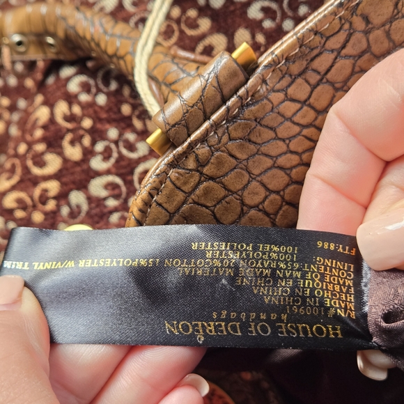 House of Deréon Brown Croc Embossed Tapestry Satchel Handbag - Picture 10 of 13